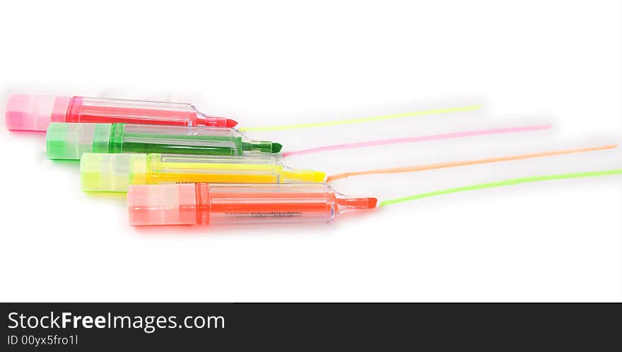 Four different color Highlighting Pens paralelled together