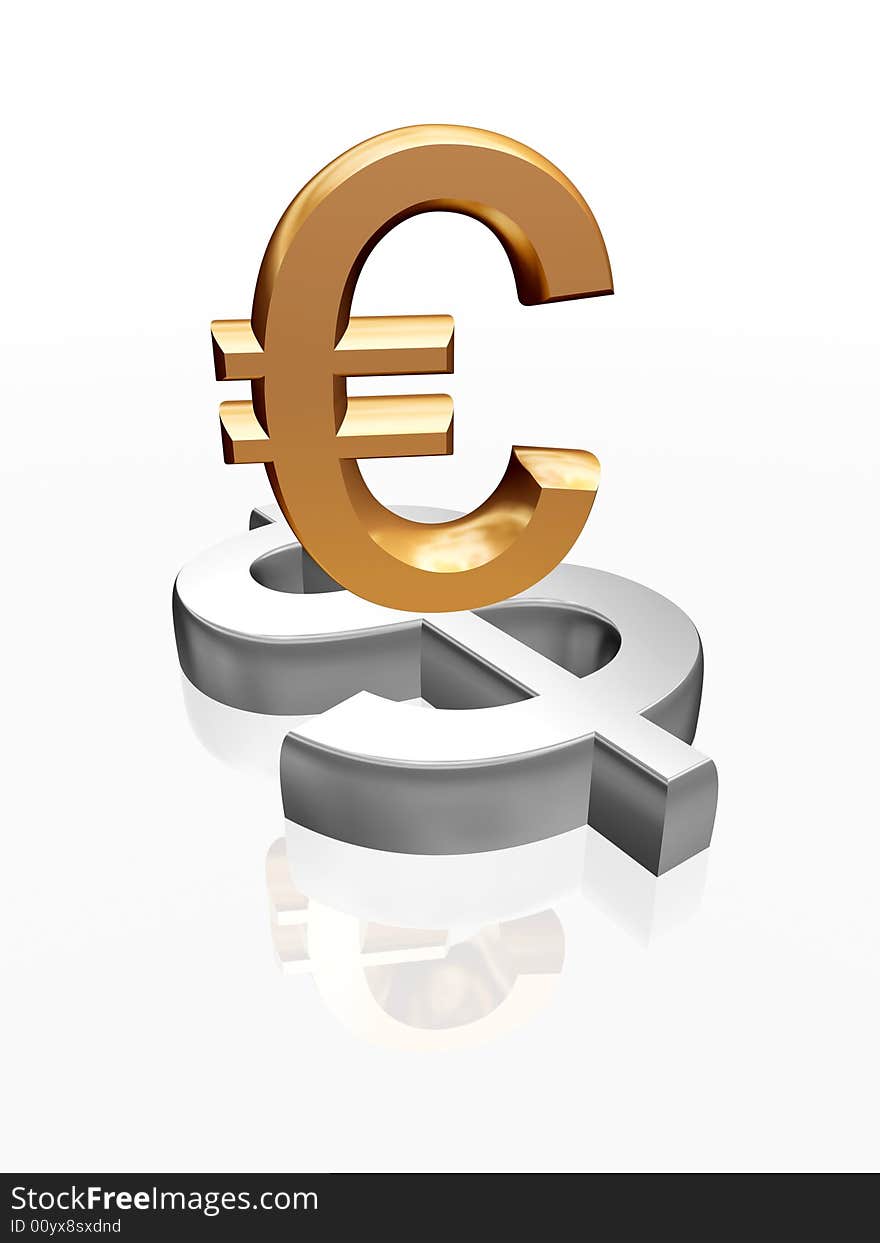 3d golden signs of euro and dollar