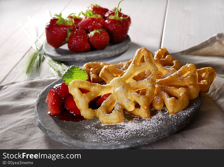 Waffle with strawberries