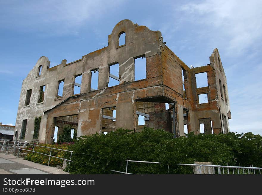 Old building in Alcatraz prison, taken from Alcatraz, San Francisco