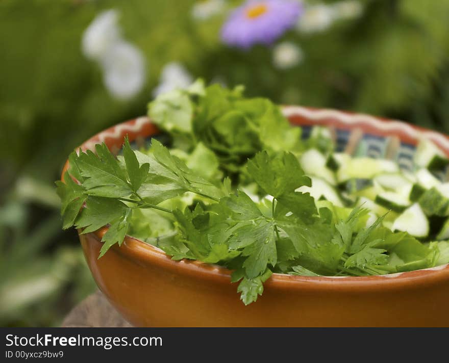 Salad in a ceramic bowl