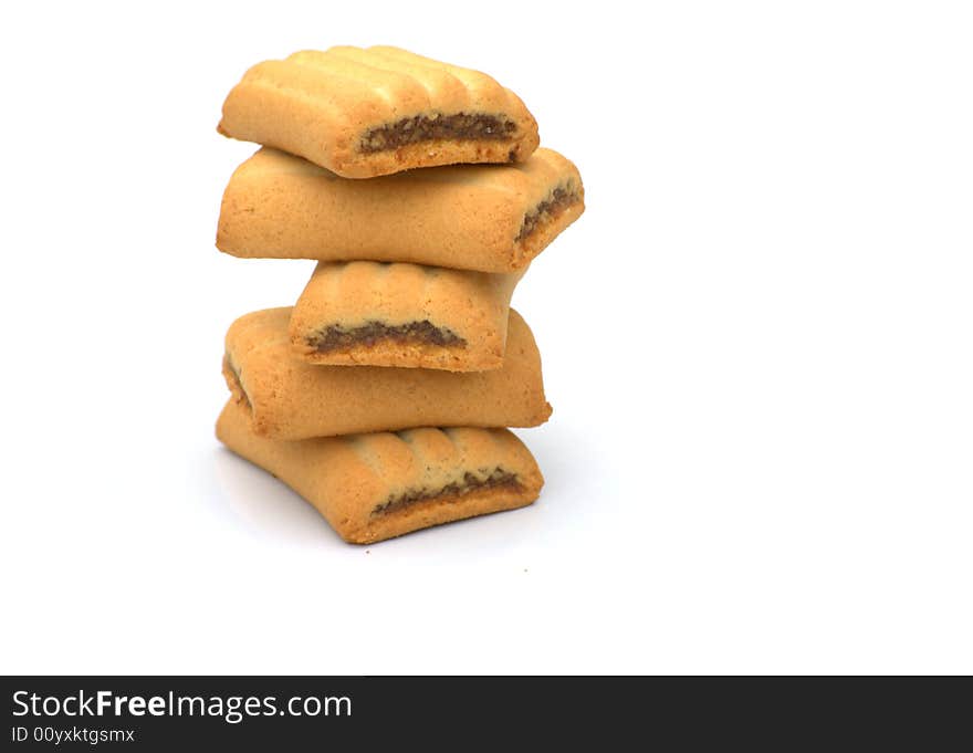 A stack of lovely fig biscuits, isolated on white