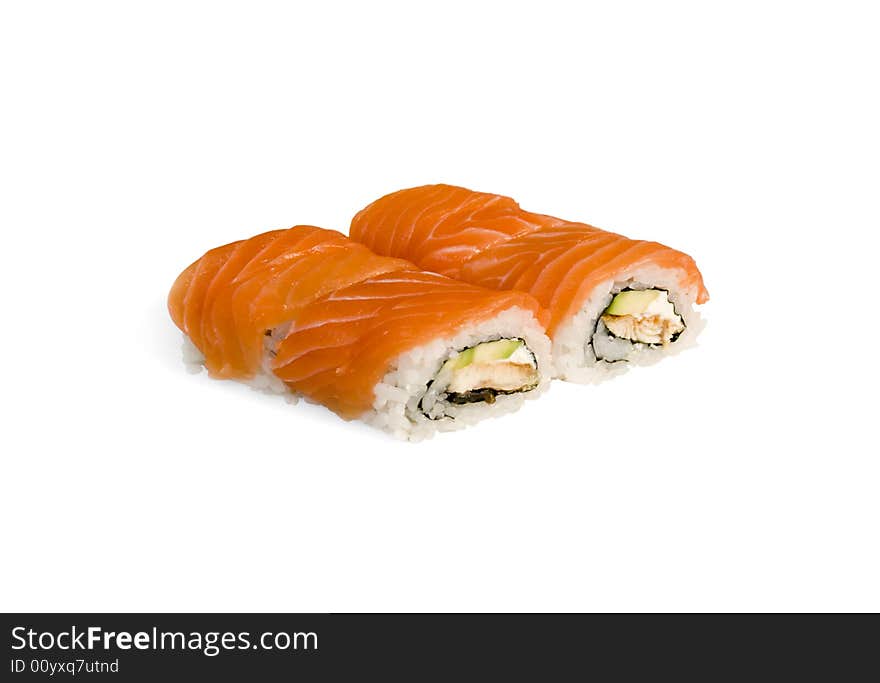 Roll with salmon, eel, avocado, cheese Philadelphia. Roll with salmon, eel, avocado, cheese Philadelphia