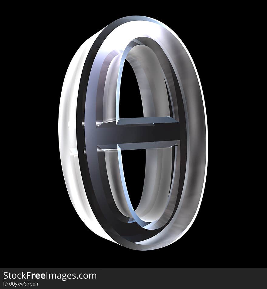 3D Theta symbol in glass on black.