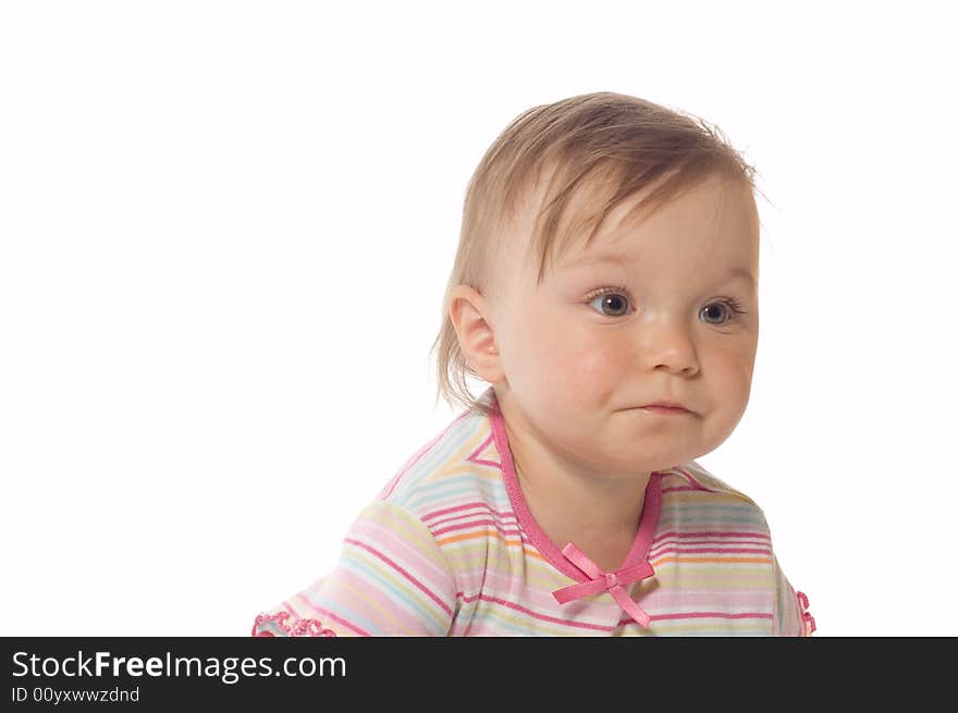 Happy baby girl on white background