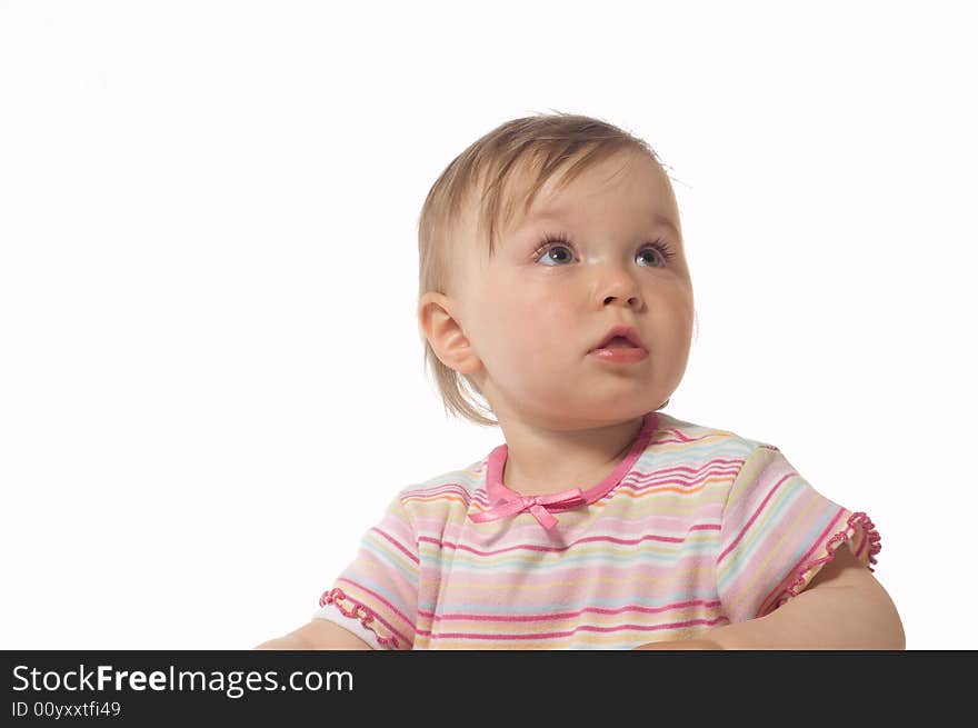 Happy baby girl on white background