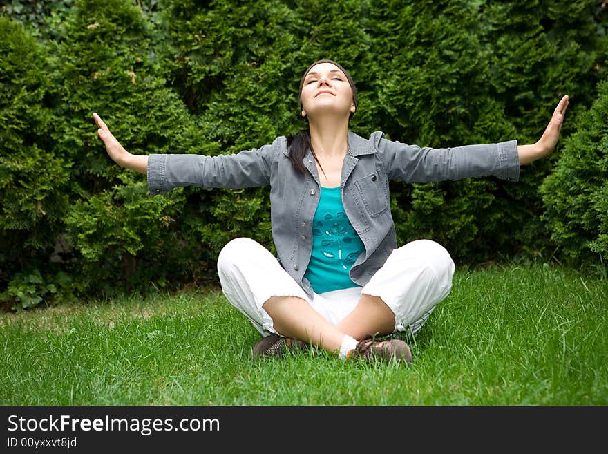 Active woman on green grass. Active woman on green grass