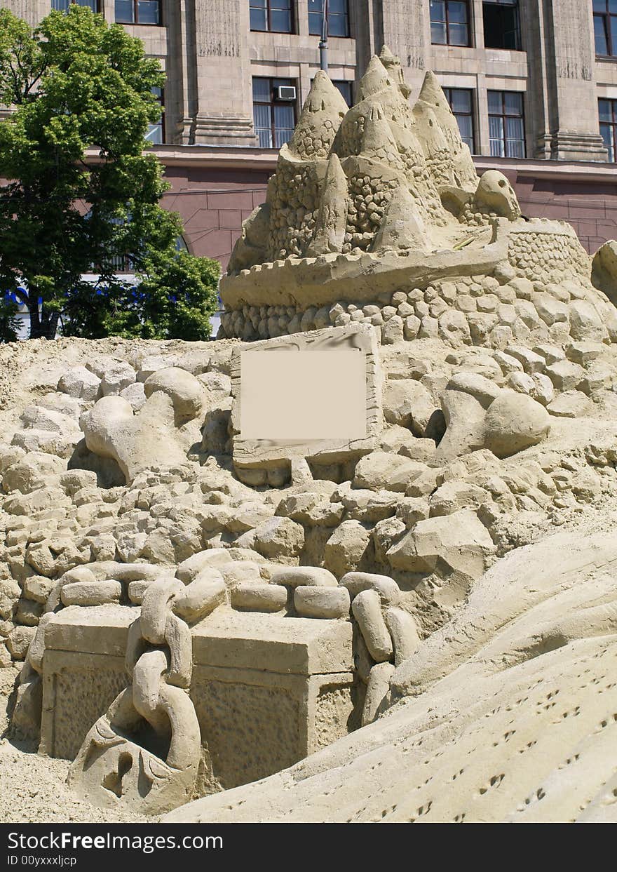 Sculptures of sand for children in Kharkiv at the square of the city's largest and Europe - Liberty Square. Sculptures of sand for children in Kharkiv at the square of the city's largest and Europe - Liberty Square