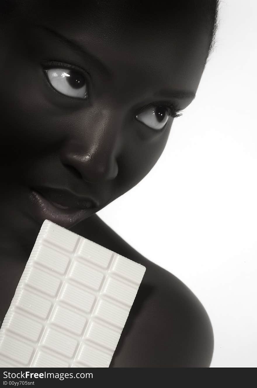 Woman with a large block of chocolate. Woman with a large block of chocolate