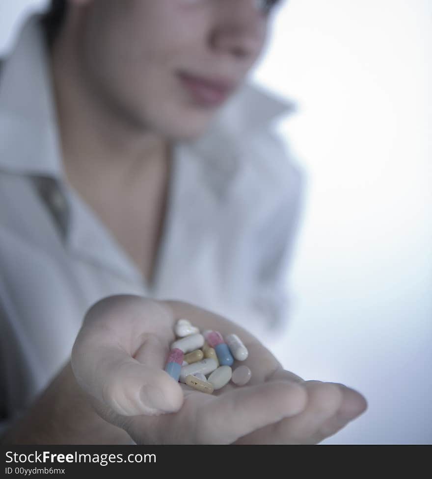 Boy with hand medicines