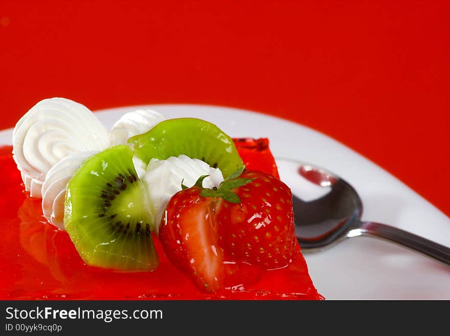 Red dessert, on white plate