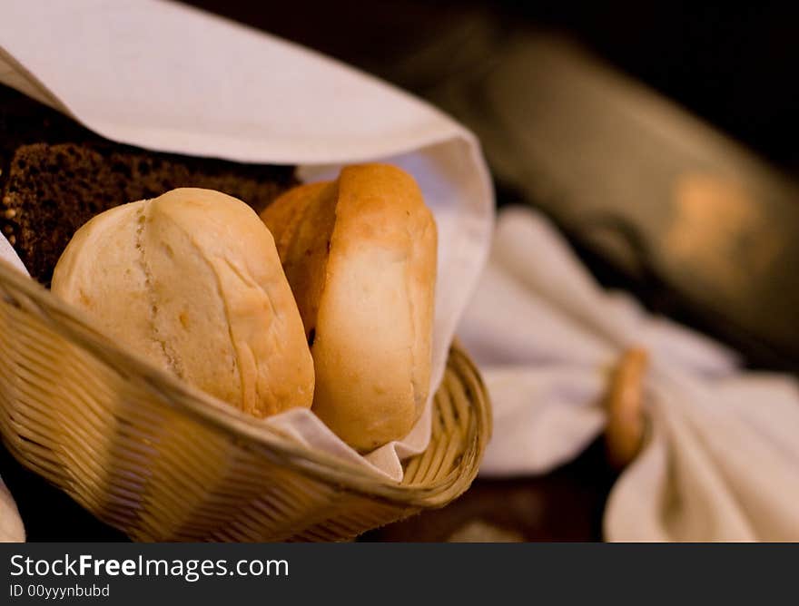 Bread in a basket under napkin