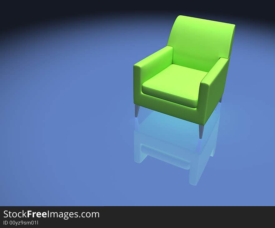 Green isolated sofa on blue