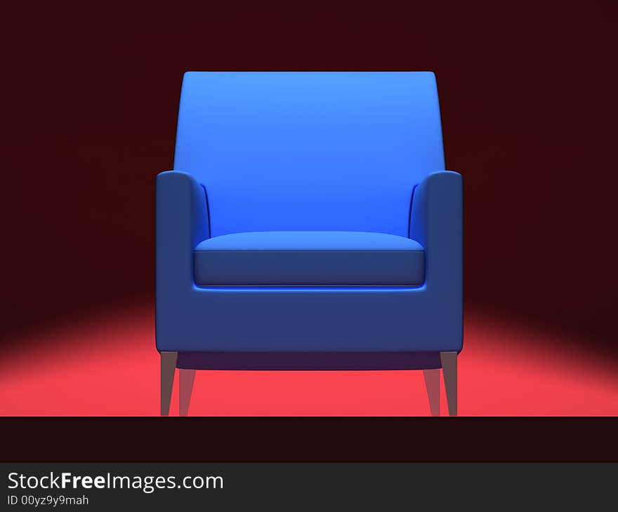 Blue isolated sofa on red background