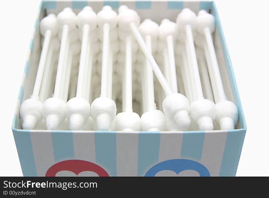 Pack of white cotton ears sticks isolated on white background