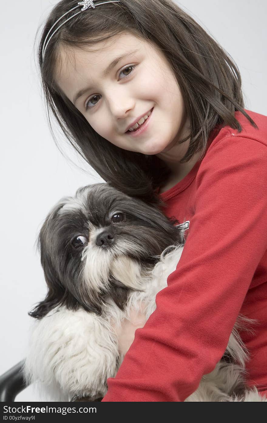 Young girl with her small dog. Young girl with her small dog