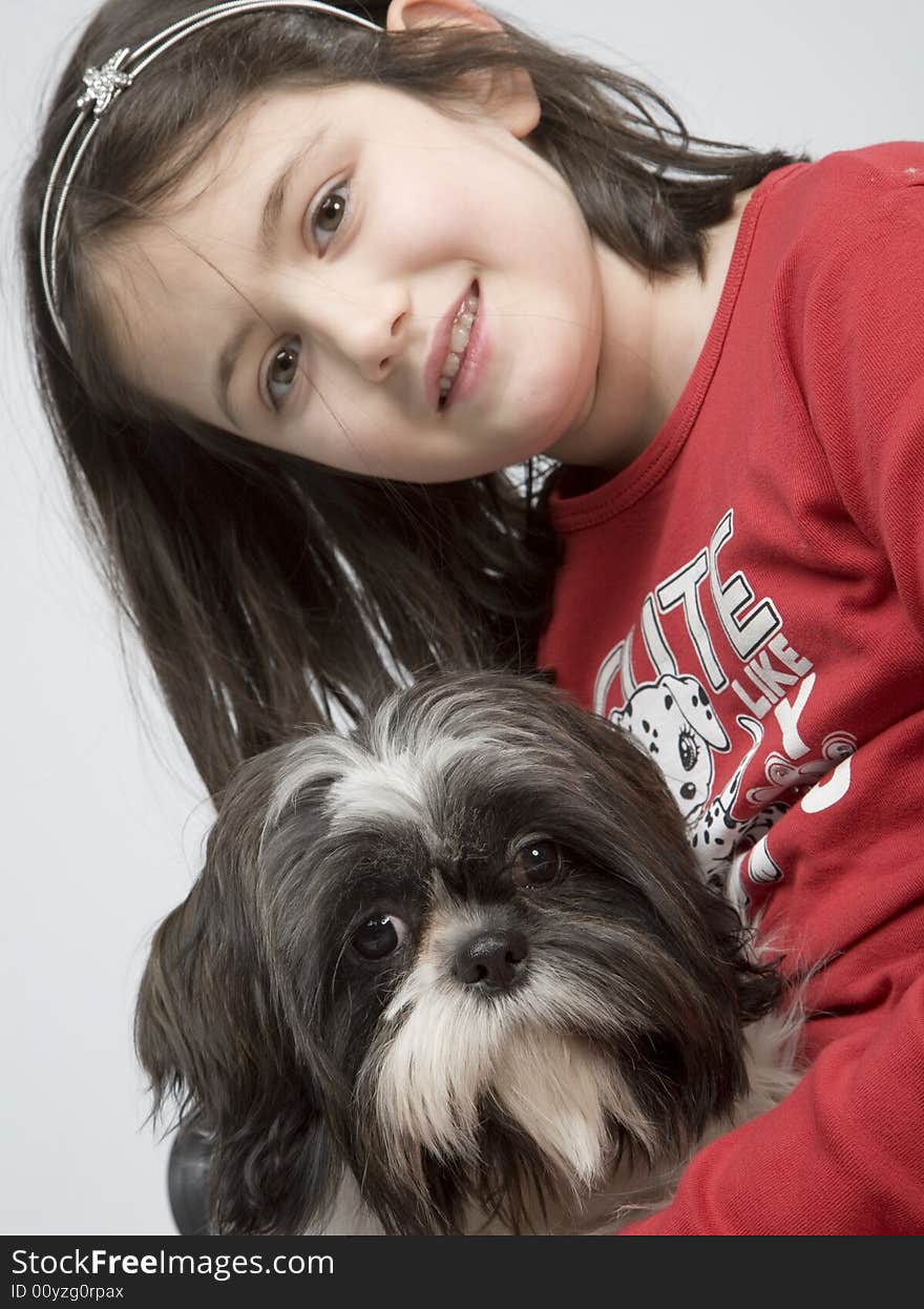 Child with dog pet