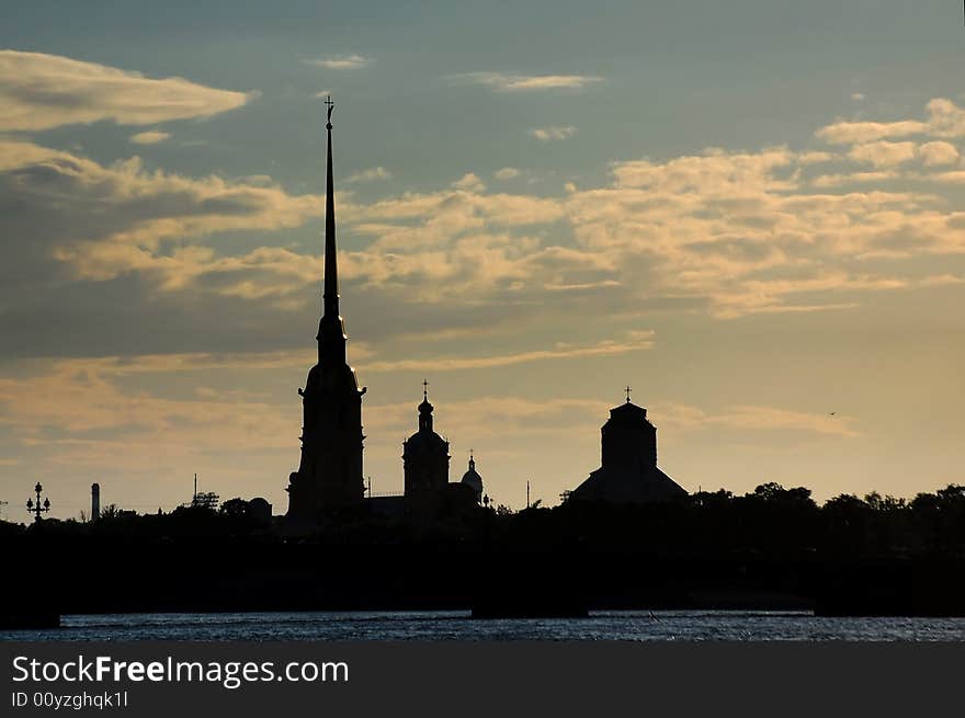 View of Saint-Petersburg on Neva river and Peter Paul Church