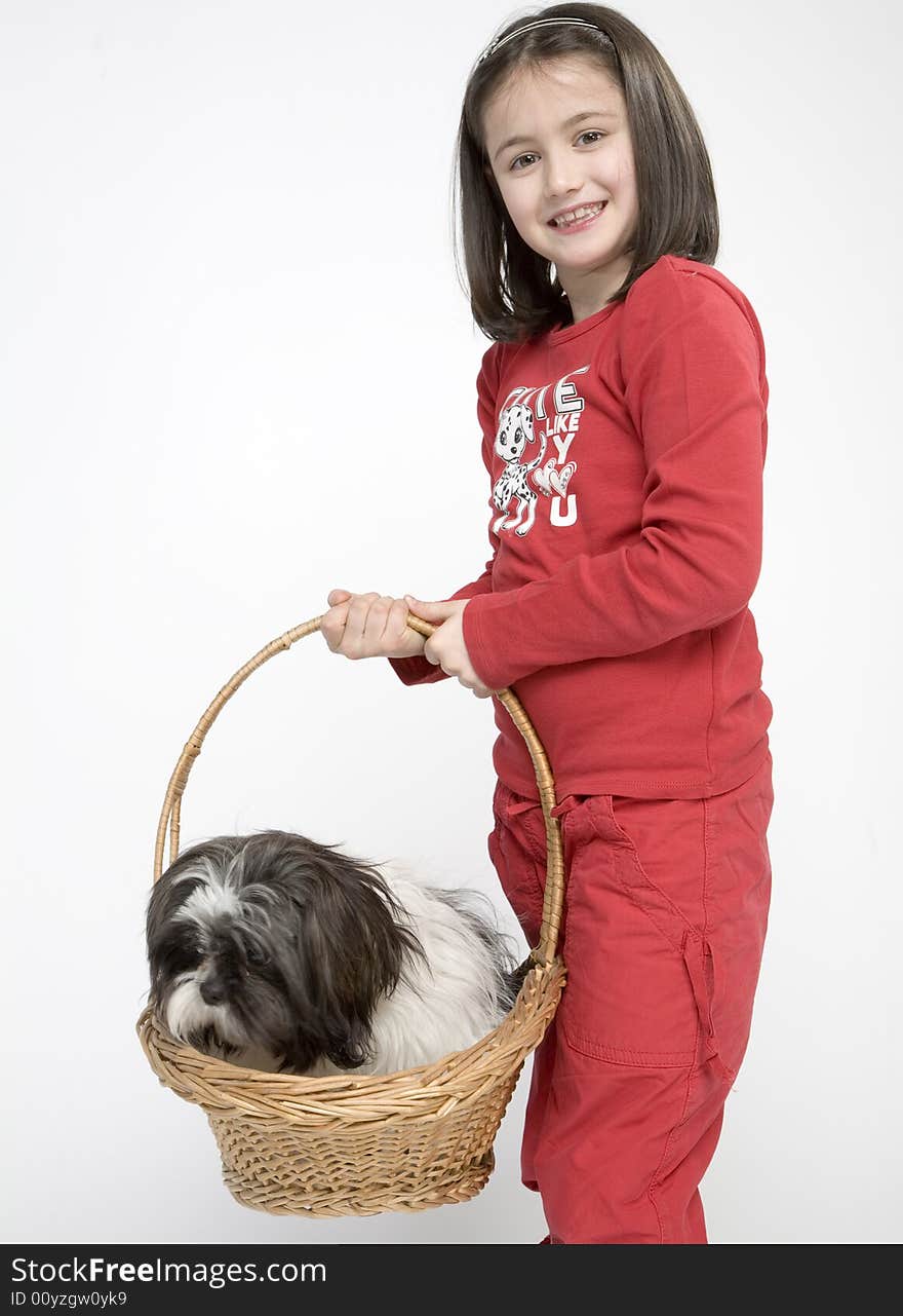 Young girl with her small dog. Young girl with her small dog