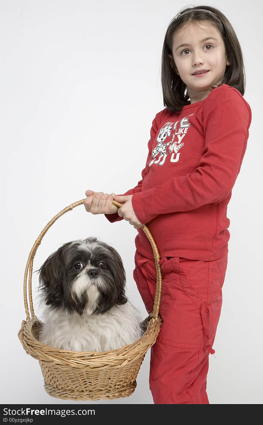 Child with dog pet