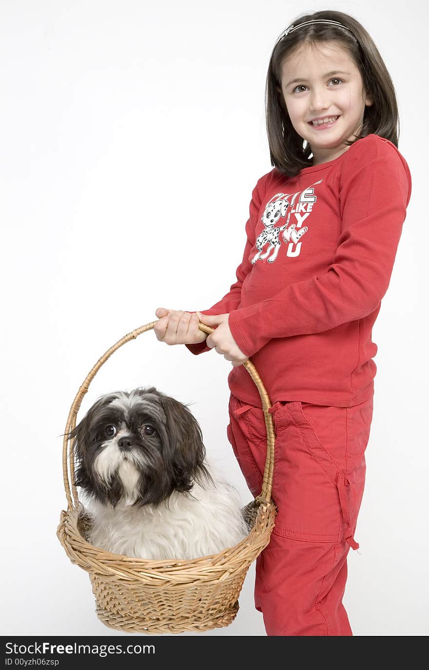 Child with dog pet