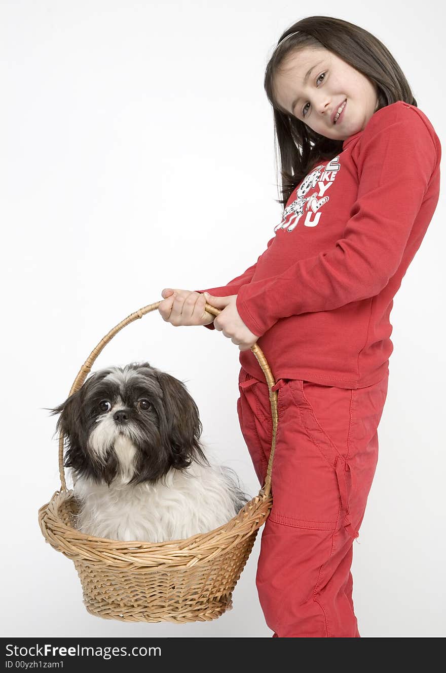 Child with dog pet