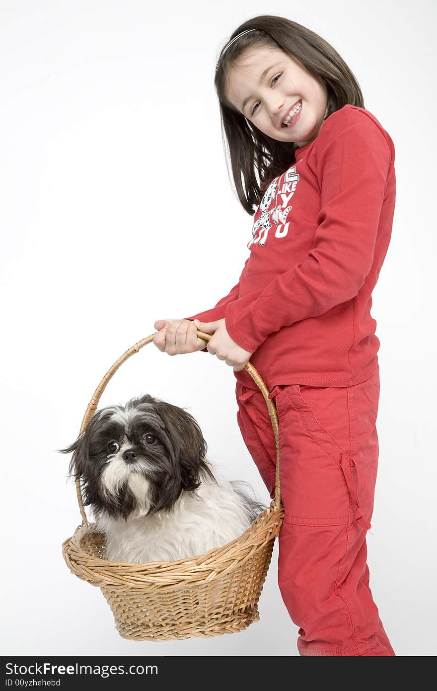 Young girl with her small dog. Young girl with her small dog