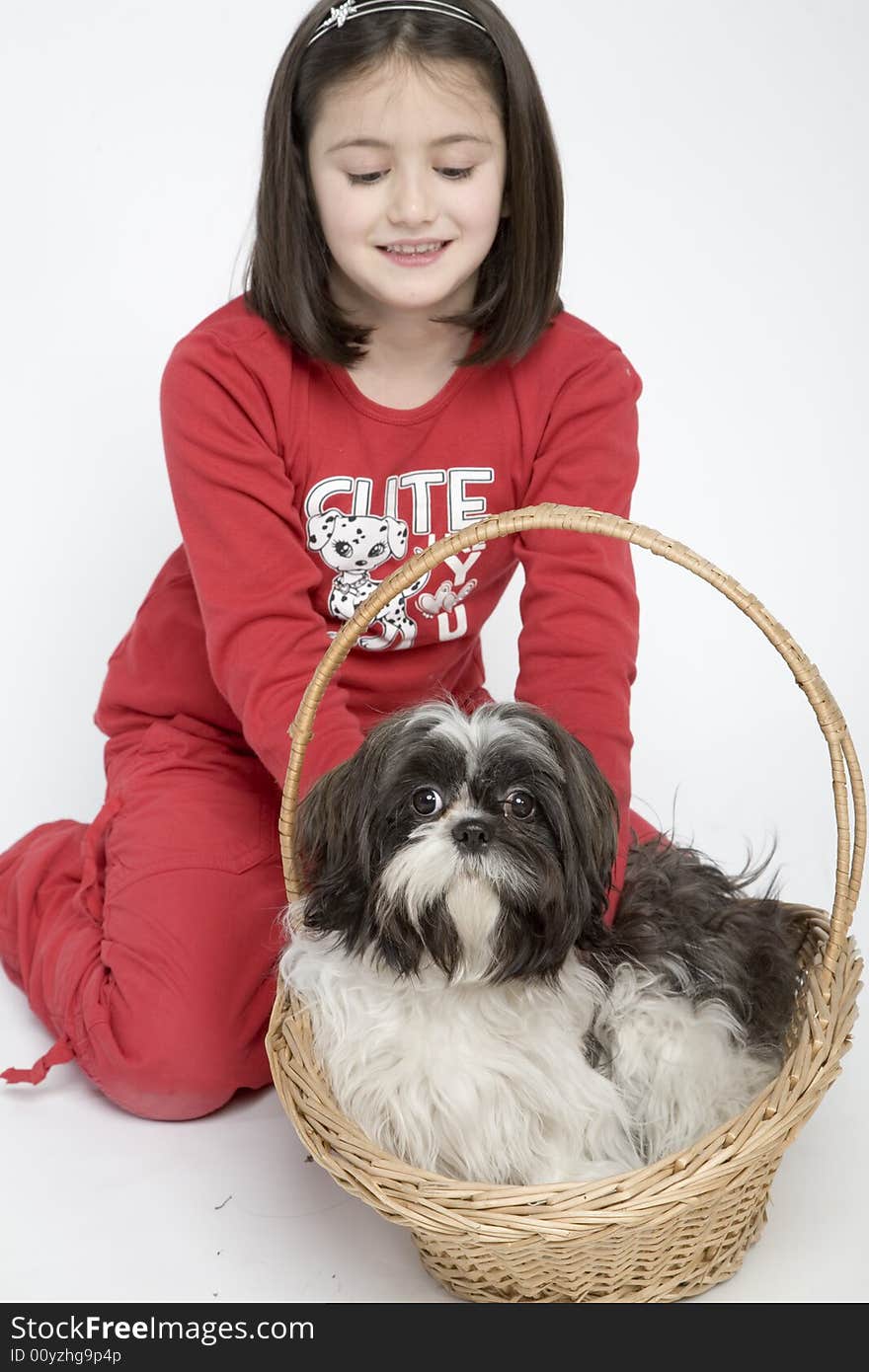 Child with dog pet