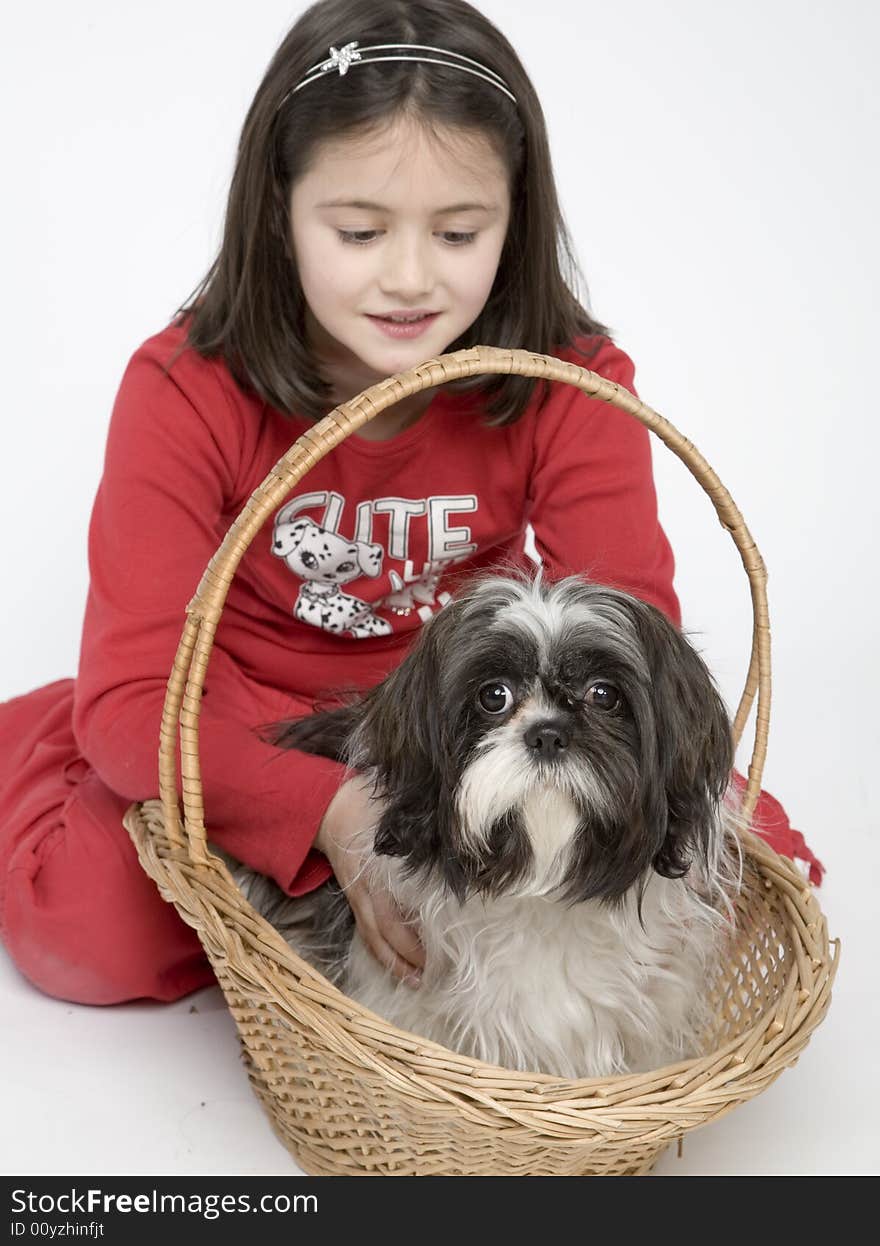 Child with dog pet