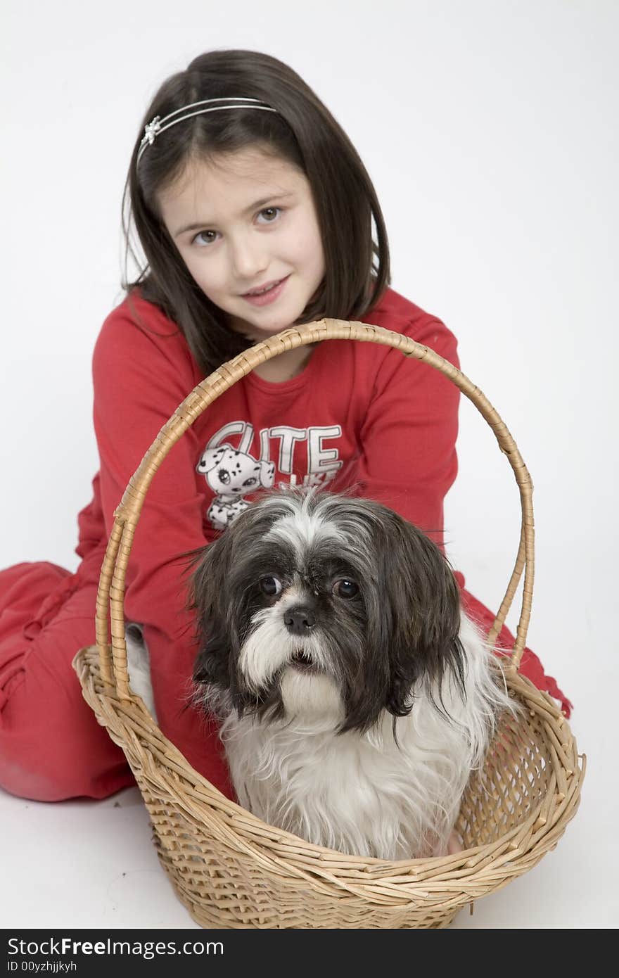 Child with dog pet