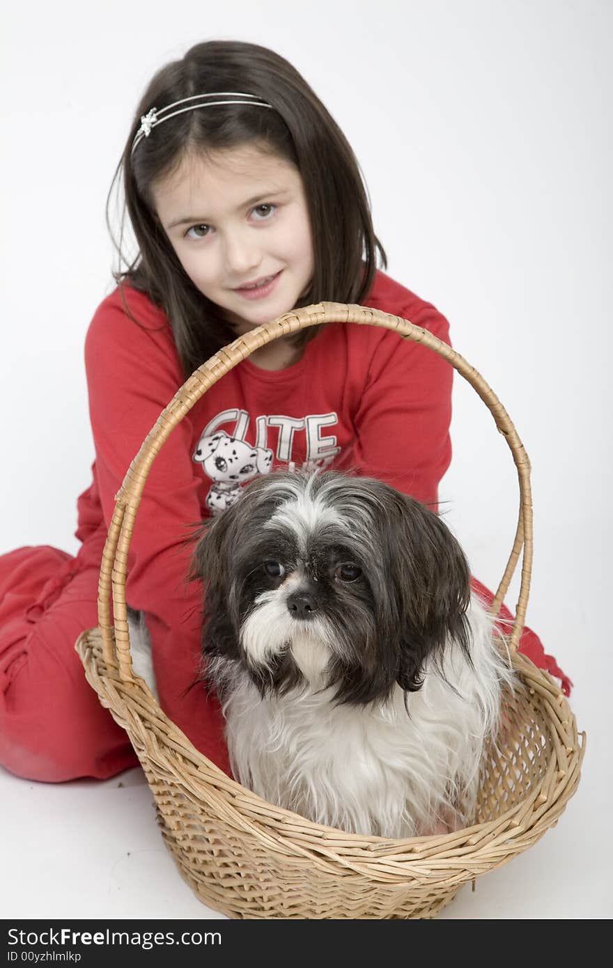 Child with dog pet