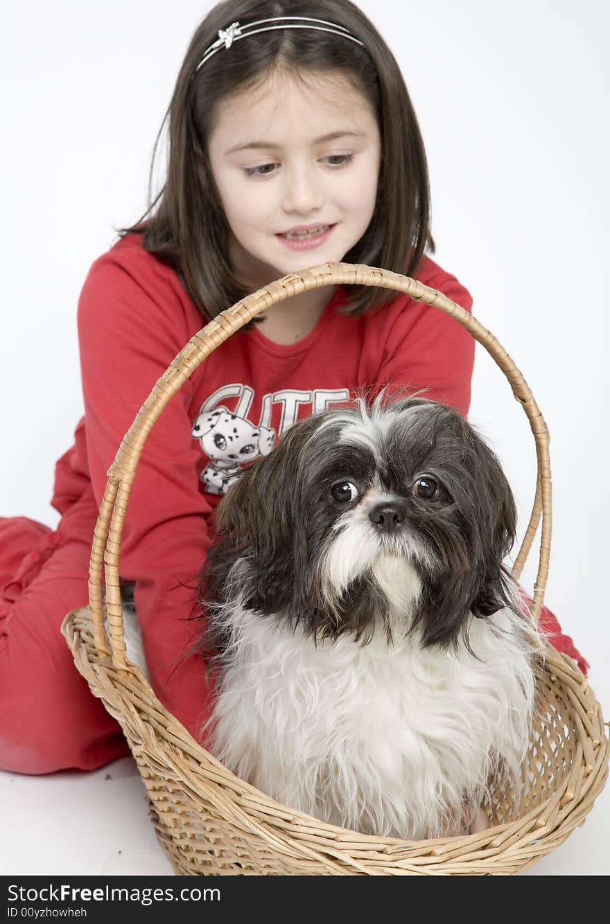 Child with dog pet