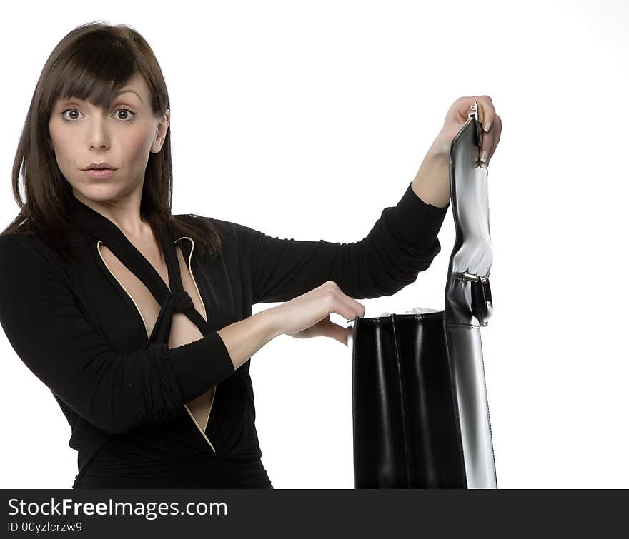 Business woman with black leather briefcase