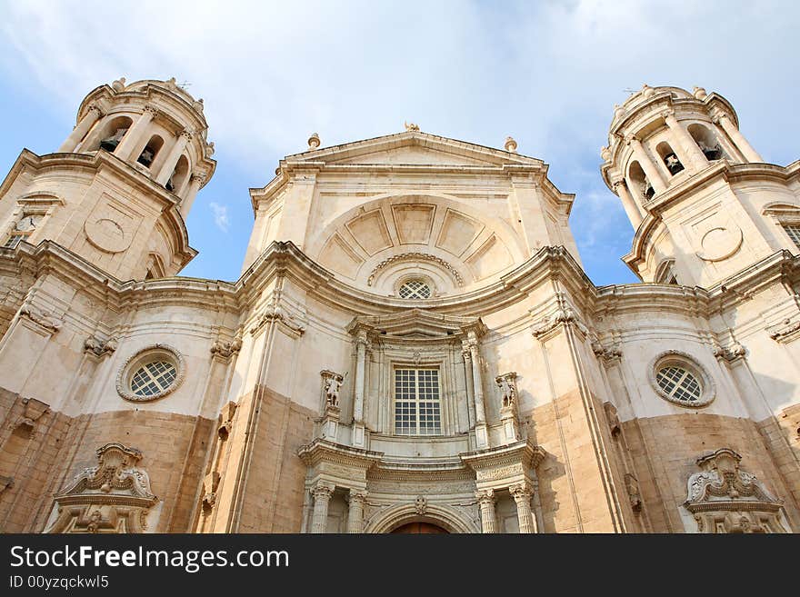 Cathedral in Cadiz (Spain) - view with sky background