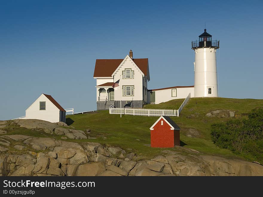 Old lighthouse overlooking York beach in York, Maine, USA. Old lighthouse overlooking York beach in York, Maine, USA