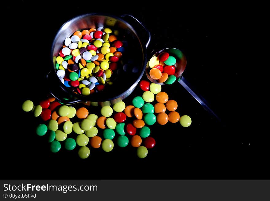 Many colored candies in a jar