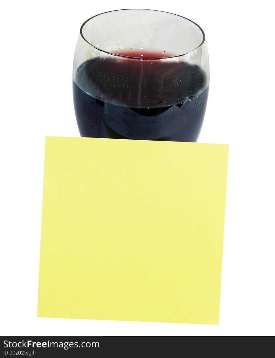 Glass of wine and paper for record. Glass of wine and paper for record