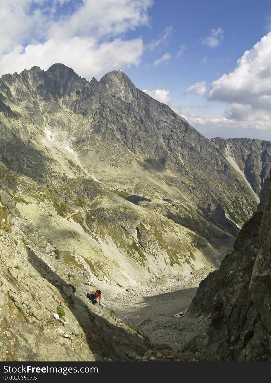 Climbing people in big beauty polish tatras mountain. Climbing people in big beauty polish tatras mountain