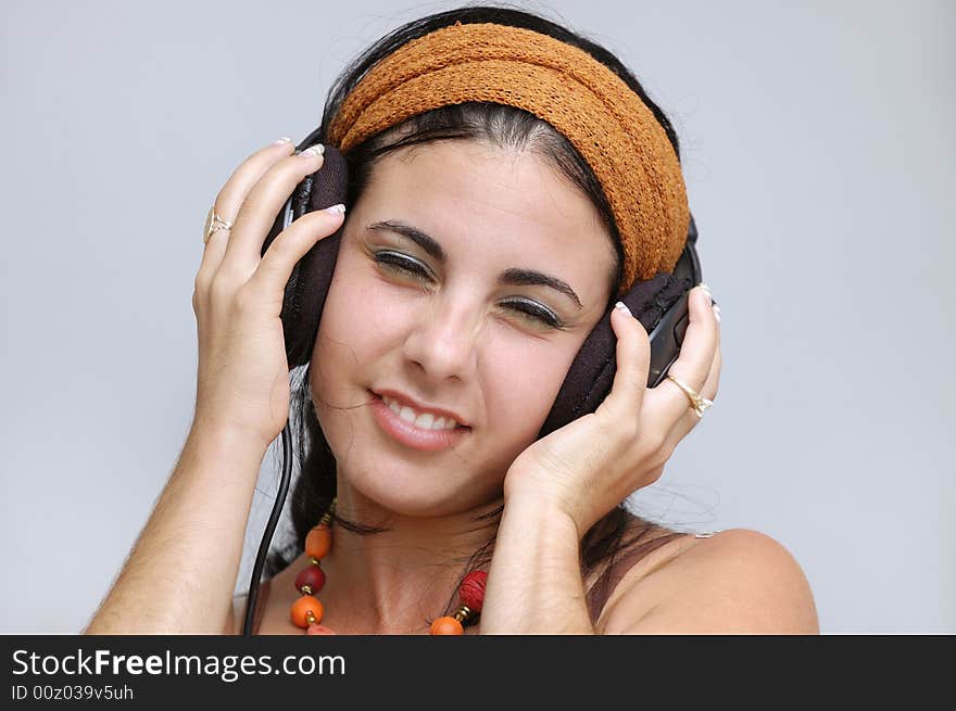 Portrait of hispanic girl wearing headphones. Portrait of hispanic girl wearing headphones