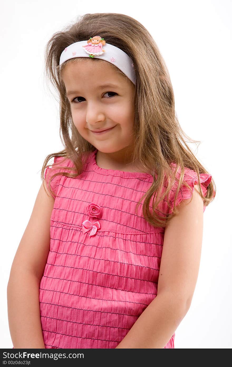 Little girl portrait on white background.