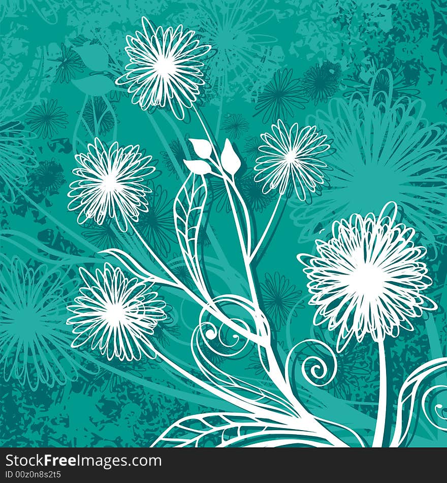 Grunge floral design in green blue colors, vector illustration series. Grunge floral design in green blue colors, vector illustration series.