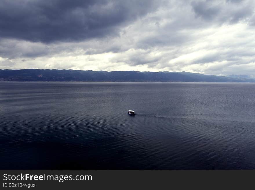 Road to Albania. This photo is taken from St. Naum and orthodox church in Macedonia. Road to Albania. This photo is taken from St. Naum and orthodox church in Macedonia.