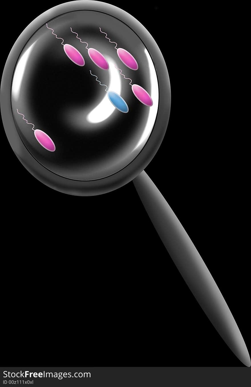 This is an illustration of a magnifying glass with pink and blue sperm. This is an illustration of a magnifying glass with pink and blue sperm.