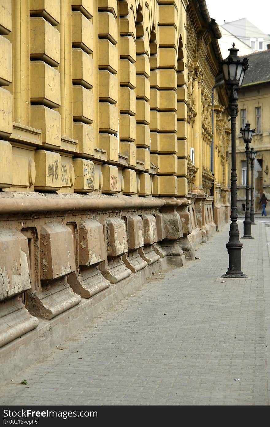 Narrow sidewalk in central European town