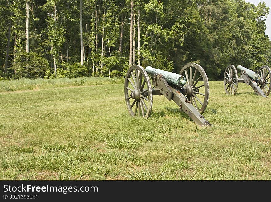 Civil war cannons on the battlefield at Cold Harbor