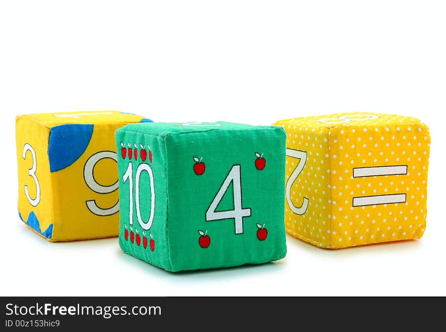 Child's cloth mathematical bricks (blocks) on overwhite background. Child's cloth mathematical bricks (blocks) on overwhite background.