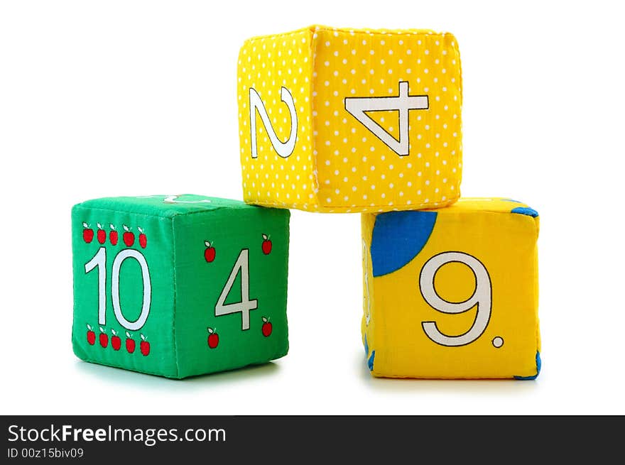 Child's cloth mathematical bricks (blocks) on overwhite background. Child's cloth mathematical bricks (blocks) on overwhite background.