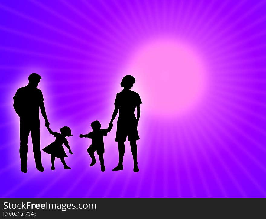 Mother, father and children in the sun. Mother, father and children in the sun