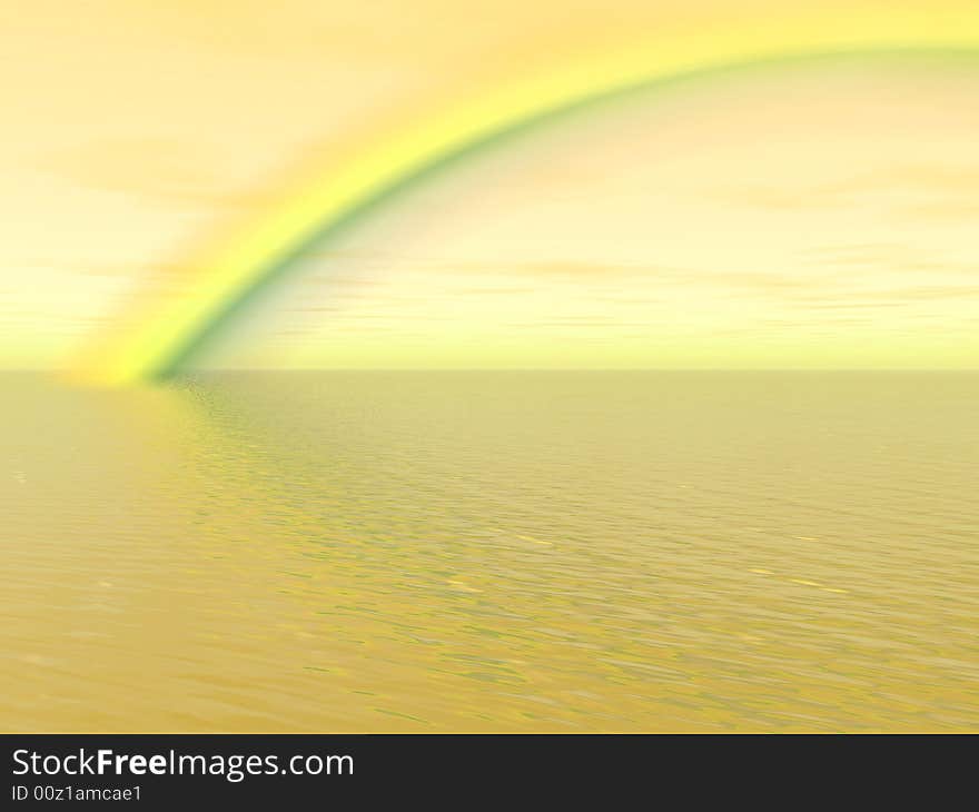 Pastel landscape with ocean, sky and rainbow. Pastel landscape with ocean, sky and rainbow