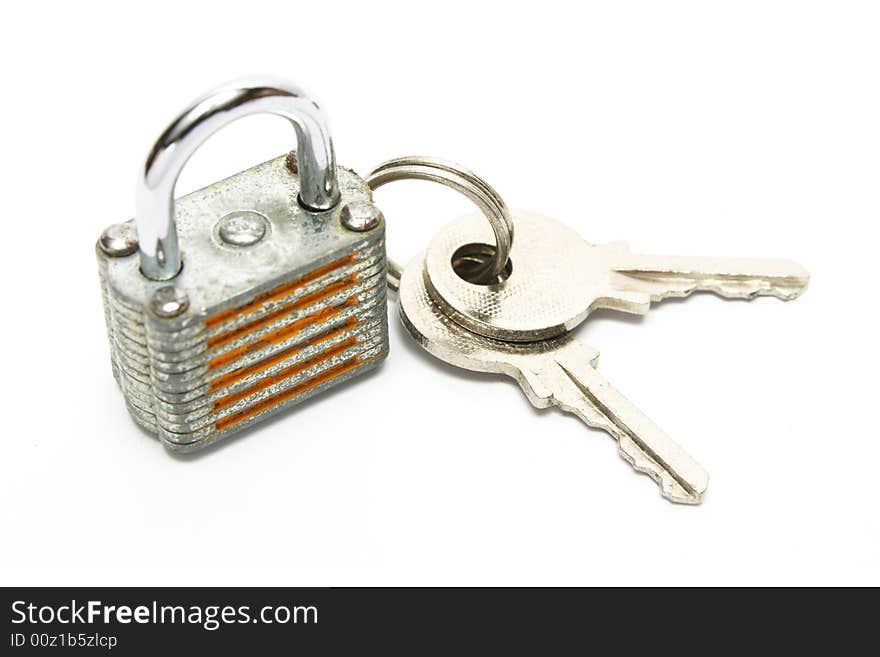 Lock and keys isolated on white background.